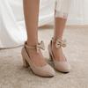 Girls High Heel Shoes Suede Women 7.5cm High Heels Sweet Bowknot High Heel Ladies Pumps Girls Princess Wedding Party Shoes33-43