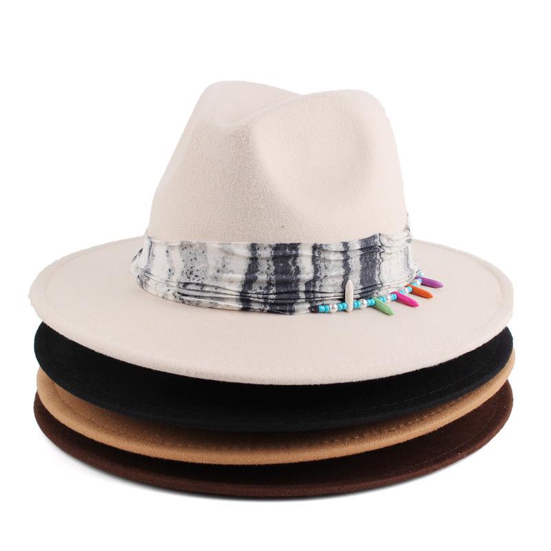 Women's fashion personalized tie-dye cloth decoration imitation wool felt hat autumn and winter wear woolen top hat multi-color selection