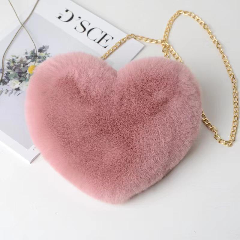 Borsa a tracolla in peluche a forma di cuore carina da donna Borsa a spalla con catena