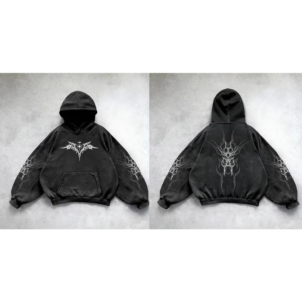 STREETRICH Harajuku Y2K Vintage Punk Color Sólido Estampado Sudadera Casual para Hombre Moda Gótica Americana Sudadera Casual para Pareja