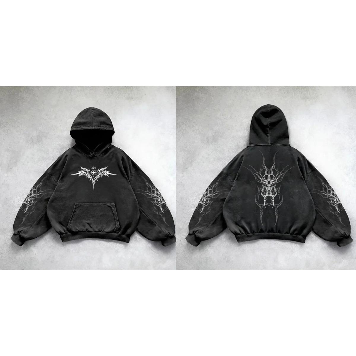 

BeatStreet Harajuku Y2K Vintage Punk Solid Color Printed Men Casual Hoodie American Gothic Fashion Couple Casual Hoodie sweatshirt XXXL