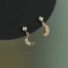 925 Sterling Silver 14K Gold Plating Crystal Stud Earrings Women Fashion Hollow Moon Earrings Light Luxury Wedding Jewelry
