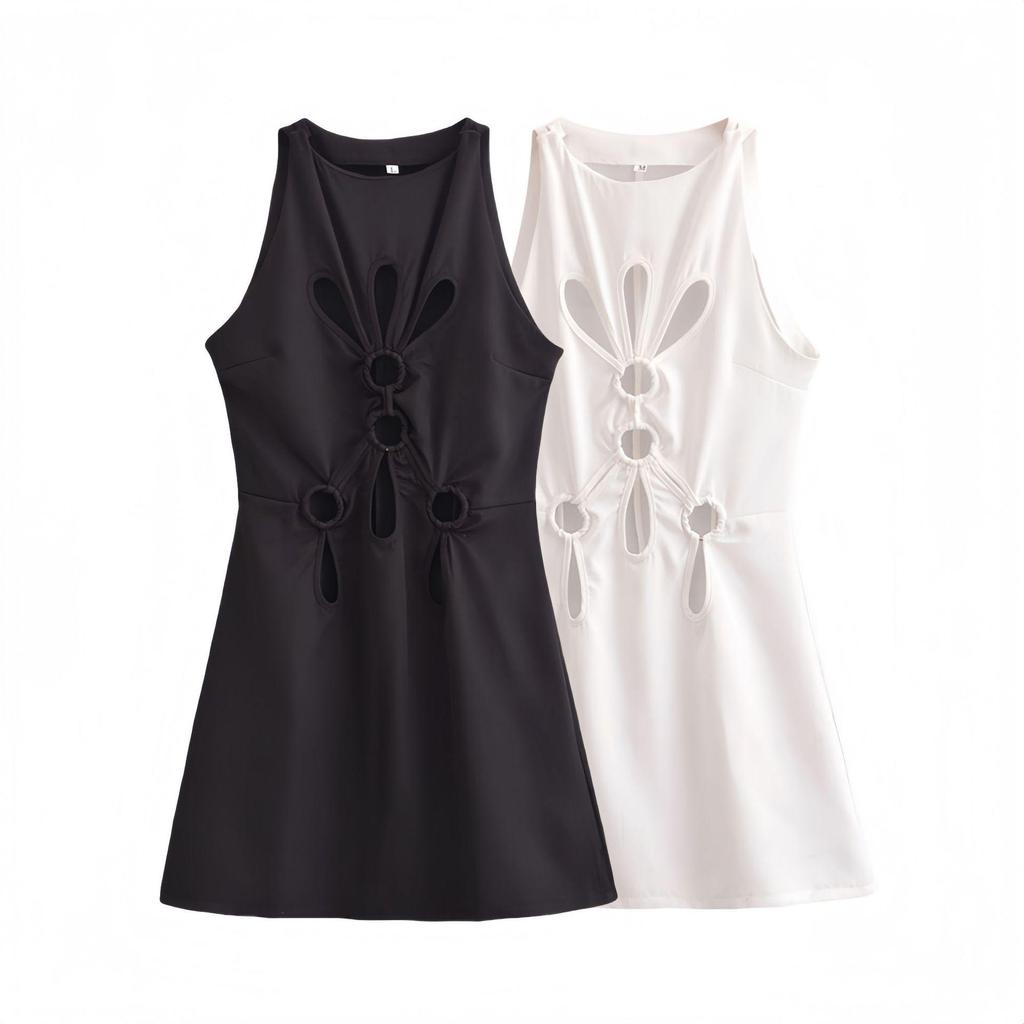 2025 Spring Women's Sexy Solid Sleeveless Off-Shoulder Hollowed Short Dress