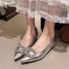 Rhinestone square buckle autumn new temperament commuting versatile beautiful and thin women's single shoes do not tire feet work shoes
