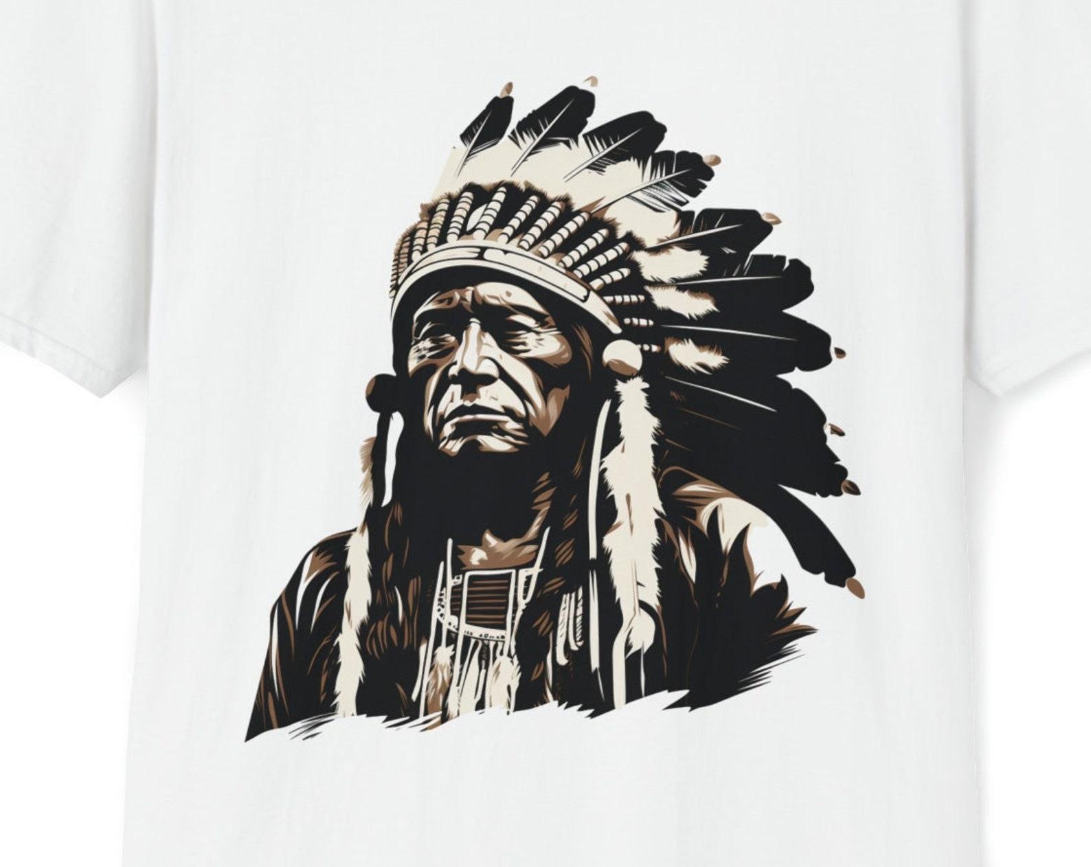 Retro T-shirt Chief Joseph Painting Tee Native American Tee, Indian Chief Artwork Shirt, Spiritual Live Free, Gift for Him & Her, Headdress XL