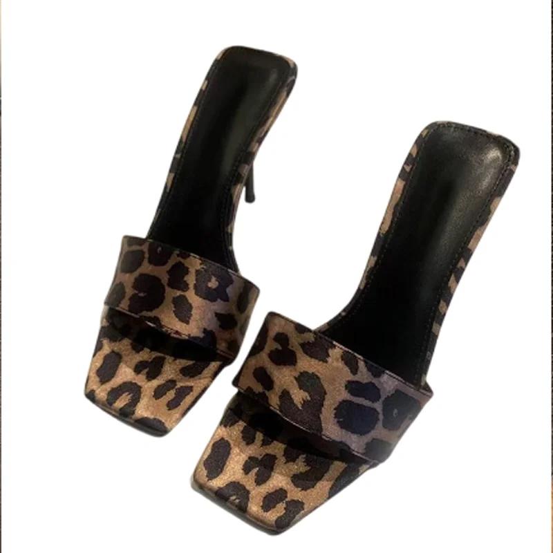 Fashion Leopard High Heels Women Slippers Sexy Woman's Sandals Pumps Stilettos Elegant Heeled Shoes Summer 2025 Fashion Zapatos De Mujer