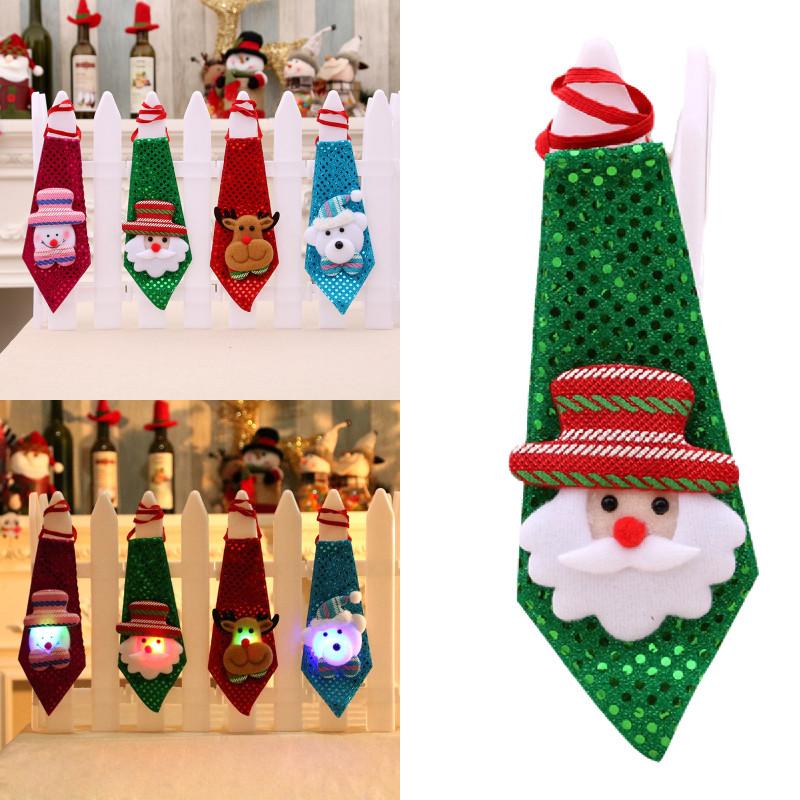 Tie Christmas Bow Light Up Santa Claus Holiday Sequin Ties Xmas Party Decor Gift