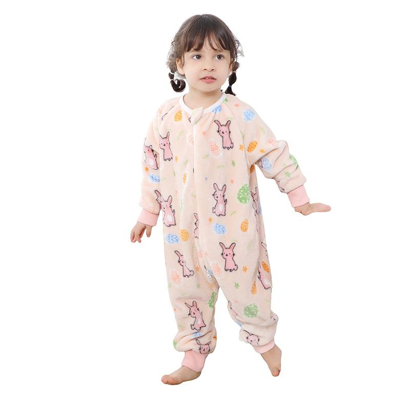 Baby Cartoon Flannel Romper Warm One Piece Pajamas Autumn Winter Homewear for Kids 80cm