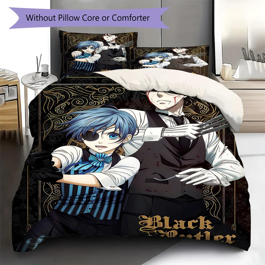 Black Butler Pattern Bedding,Quilt Set Quilt Cover Pillowcase Home Birthday Gift (1 * duvet cover + 2 * pillowcase, without core)