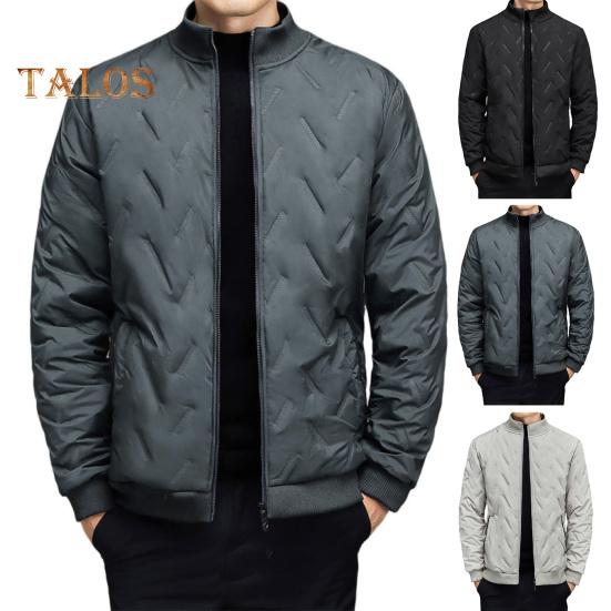 Męski zimowy płaszcz bawełniany z kieszeniami, kołnierzem stójką, długim rękawem, pogrubioną aksamitną podszewką, kurtka wiatroszczelna