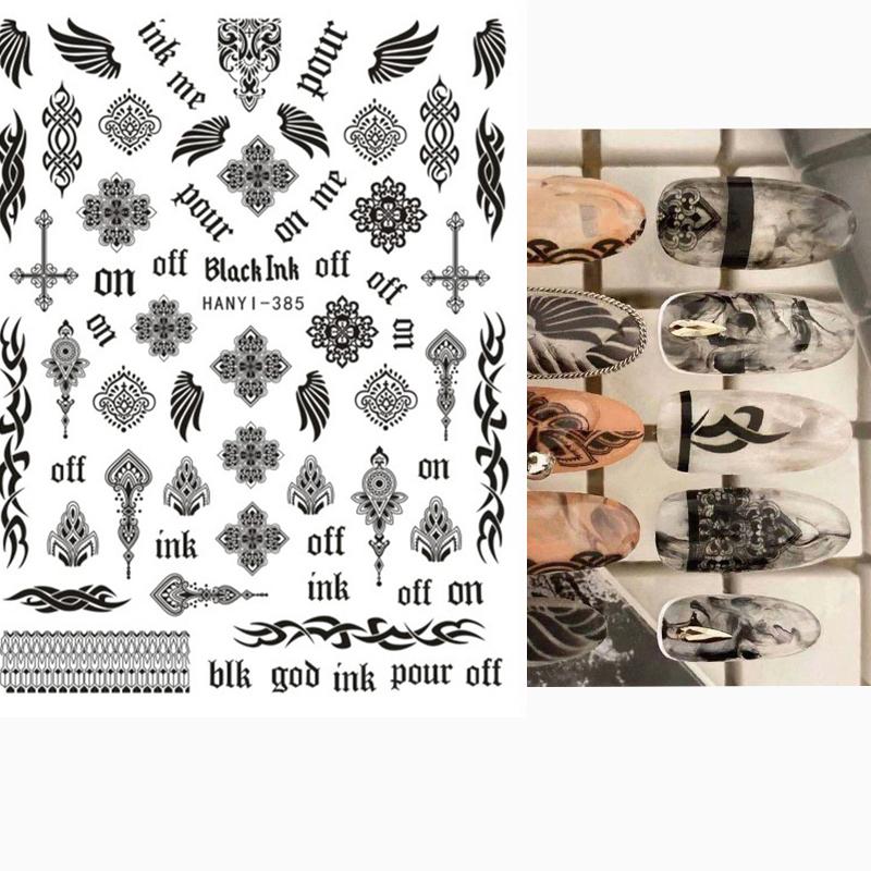 Zurück Kleber Aufkleber 3D Nagel Aufkleber Schwarz Weiß Geometrische Zeichnungen Designs Nagel Aufkleber Dekoration Für Nail Art Schönheit