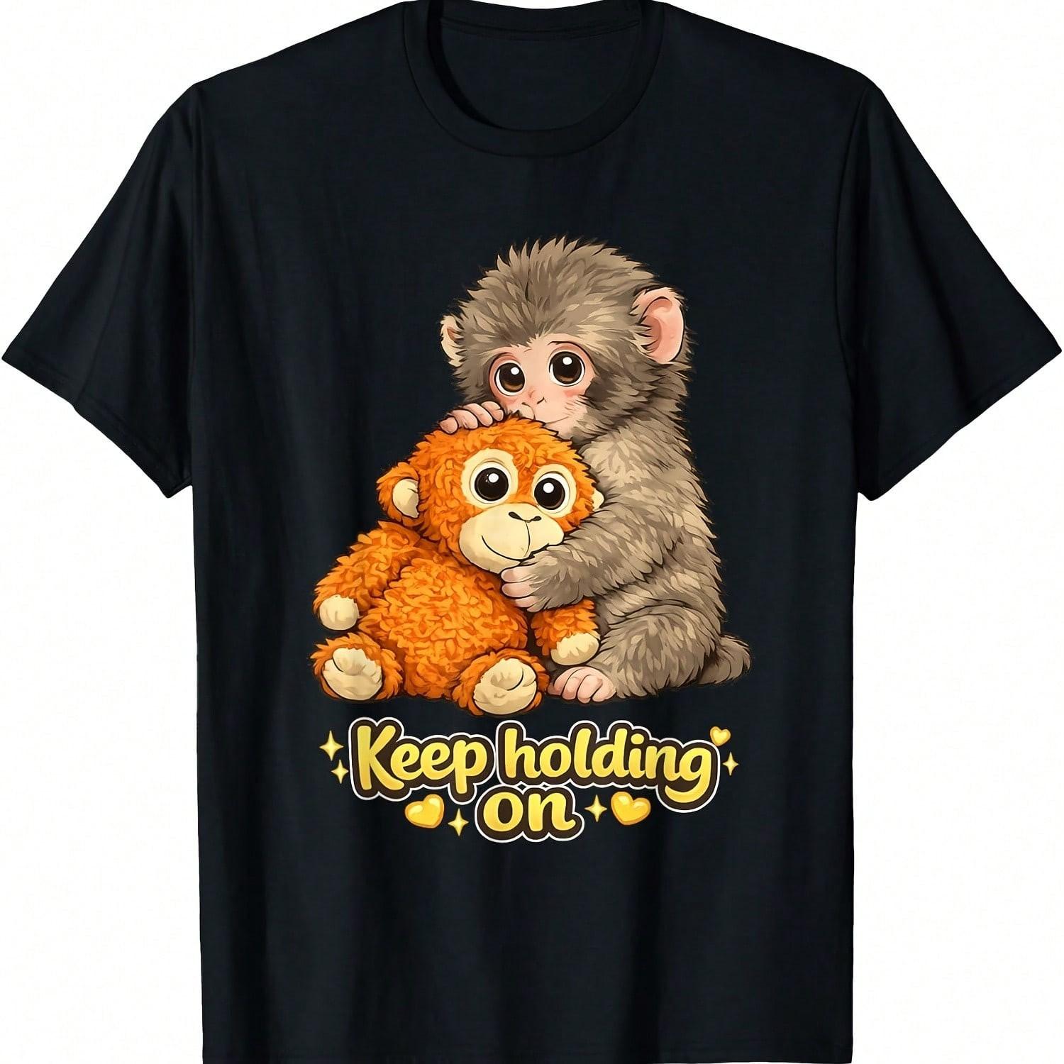Punch Monkey With Teddy Bear Cuddling Keep Holding On Meme T-Shirt XL