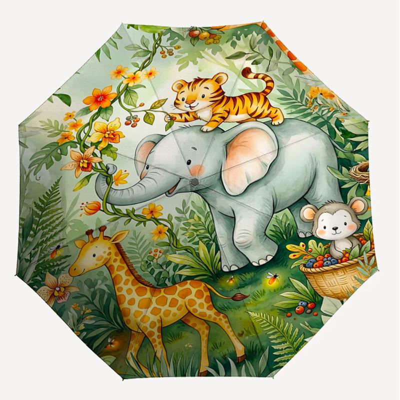 1PC Jungle Animals Umbrella-8-Rib Reinforced, Automatic Open, Lightweight & Durable, Fashion Accessory for Outdoor, H0349