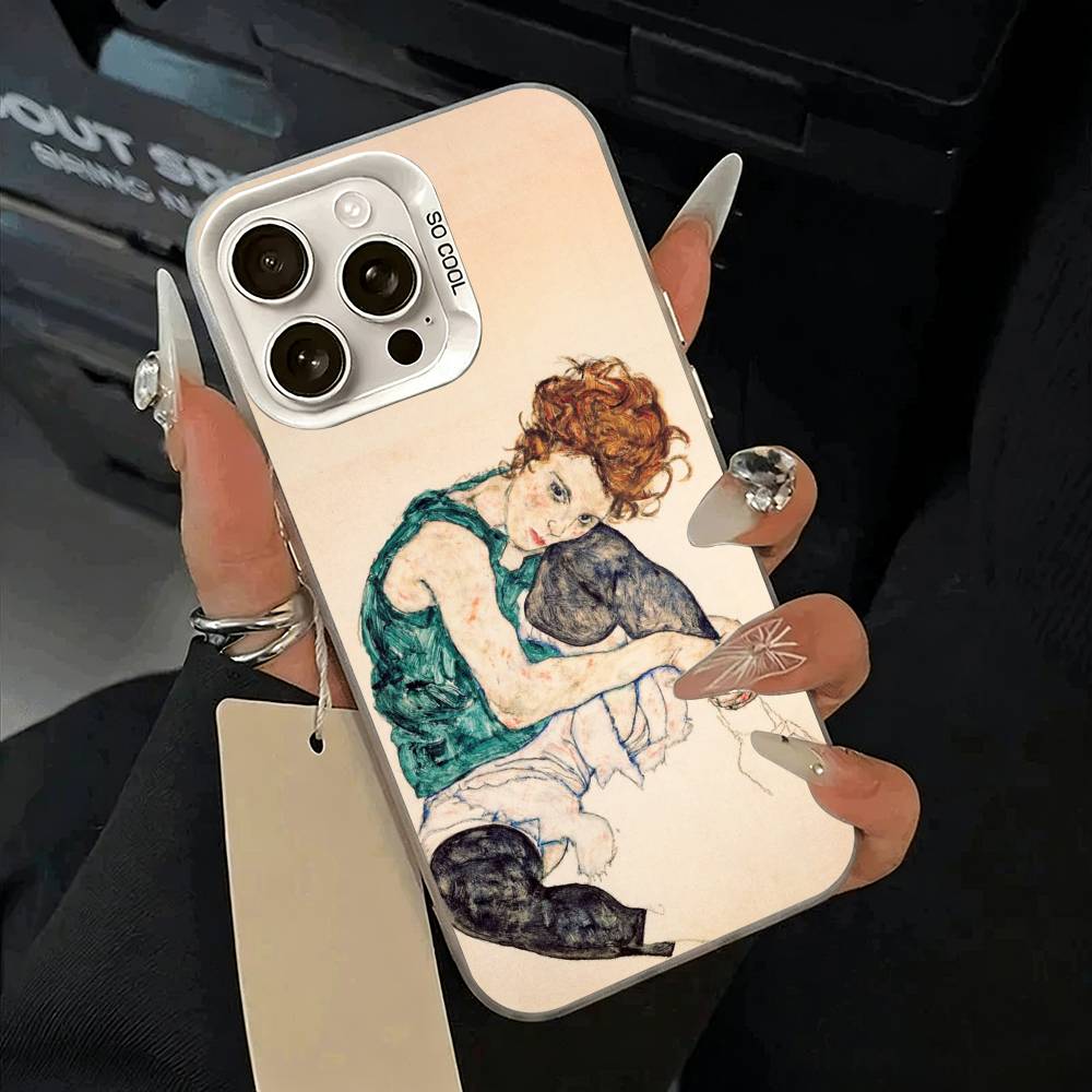 E-Egon S-Schiele  Phone Case For iPhone 17,16,15,14,13,12,11 Plus,Pro Max,XS,white silver phone case