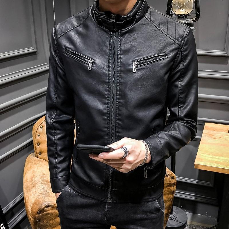 Giacca da motociclista in pelle da uomo primaverile, giacca invernale, versione coreana, slim-fit, giovanile, casual, top in pelle PU