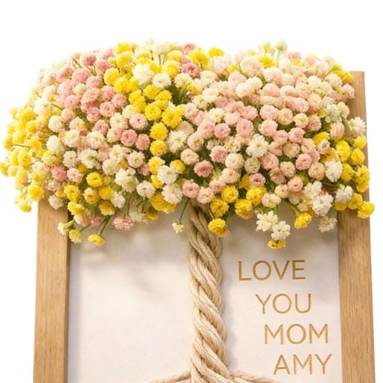 Dřevěný DIY fotorámeček s umělým kyticí gypsophily pro obývací pokoj, ložnici, kancelář, domácí dekoraci stolu, dárky ke Dni matek pro maminku, ženy