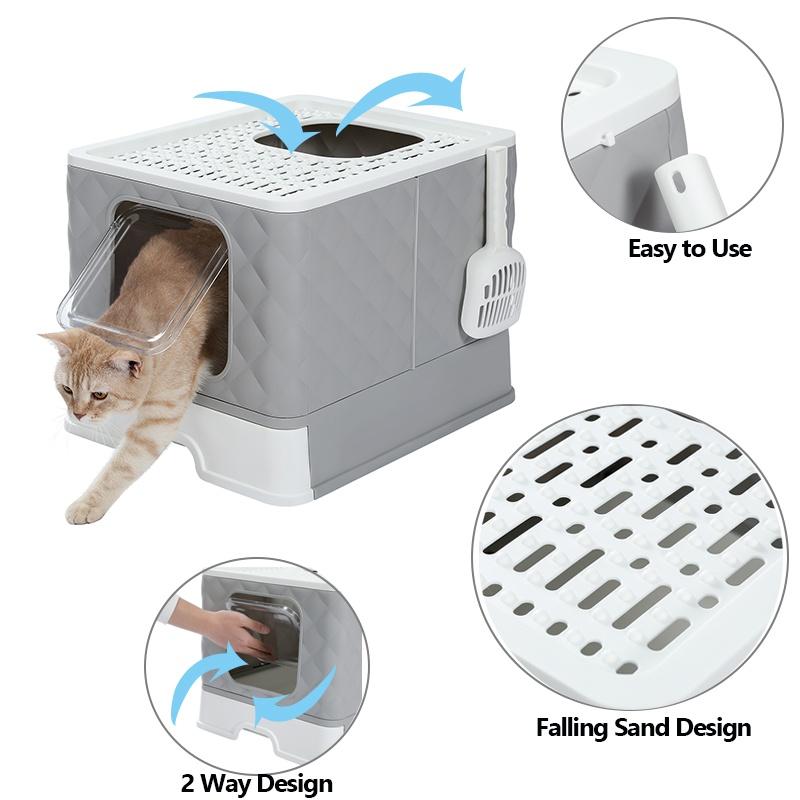 PAWFECT HOME Katzenklo XL Mit Edelstahlwanne  Groe Katzentoilette Mit  Schublade, Deckel & Anti-Tracking System (Grau)