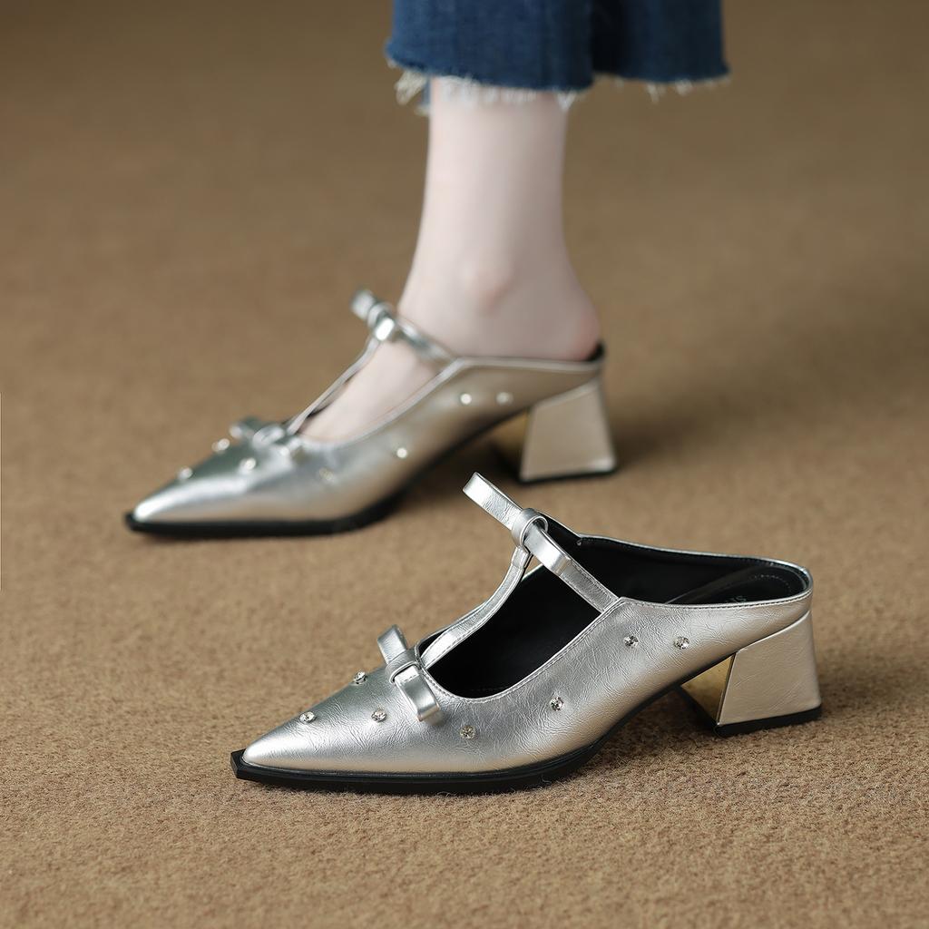 6001-9 High-heeled bag head half slippers women's summer wear light luxury Mary Jane temperament versatile pointed sandals