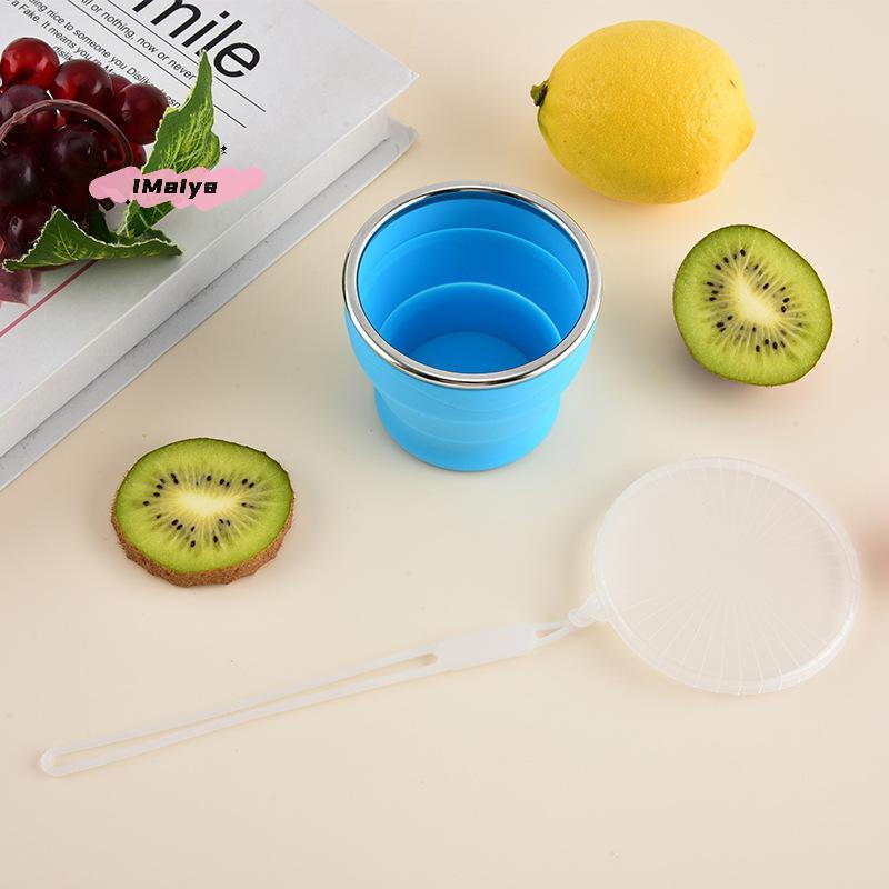 Portable Silicone Folding Water Cup Outdoor Heat Resistant Telescopic Collapsible Foldable Mug With Lid For Travel Camping