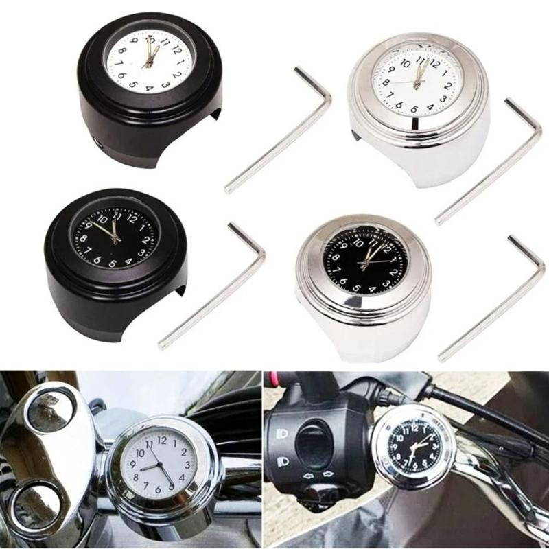 Handlebar Clock Timepiece for Motorcycles, Analog Bar-Fit Clock for 22-25.4 Mm Bars and Daily Travel Road Use Access
