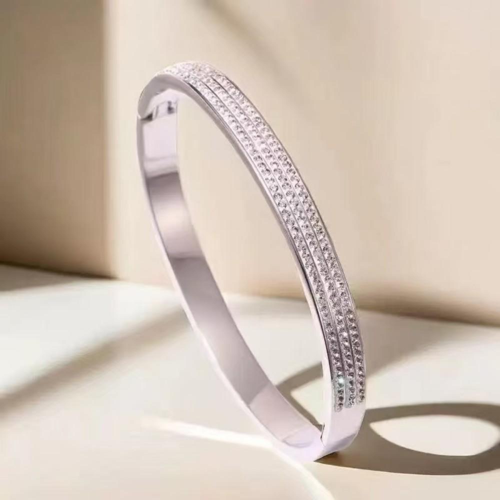 Yupsk Bracciale per Coppia in Acciaio di Titanio Zircone Lucido Intarsiato Braccialetti in Acciaio Inossidabile Colore Oro/Argento Gioielli da Donna Regalo