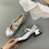 Silver Light Mouth Ballet Style High-heeled Single Shoes Women's 2025 New Summer Skirt French Round Head Mary Jane Shoes
