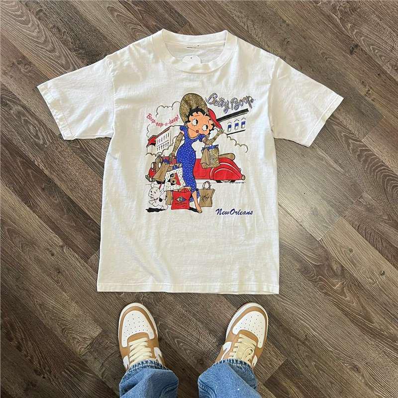 

Футболка в стиле ретро с аниме Бетти Буп - Американская уличная мода Drop Shoulder Size 3 белый