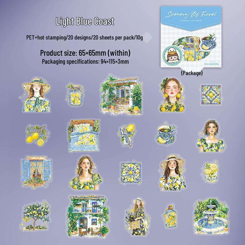 Beautiful Day Trip Scenery PET Sticker Pack: 6 Styles, 20 Sheets of Travel-Inspired Decorative Stickers