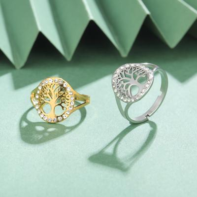 Exquisite Hollow Tree Shape Diamond Accent Open Ring Delicate Luxury Jewelry