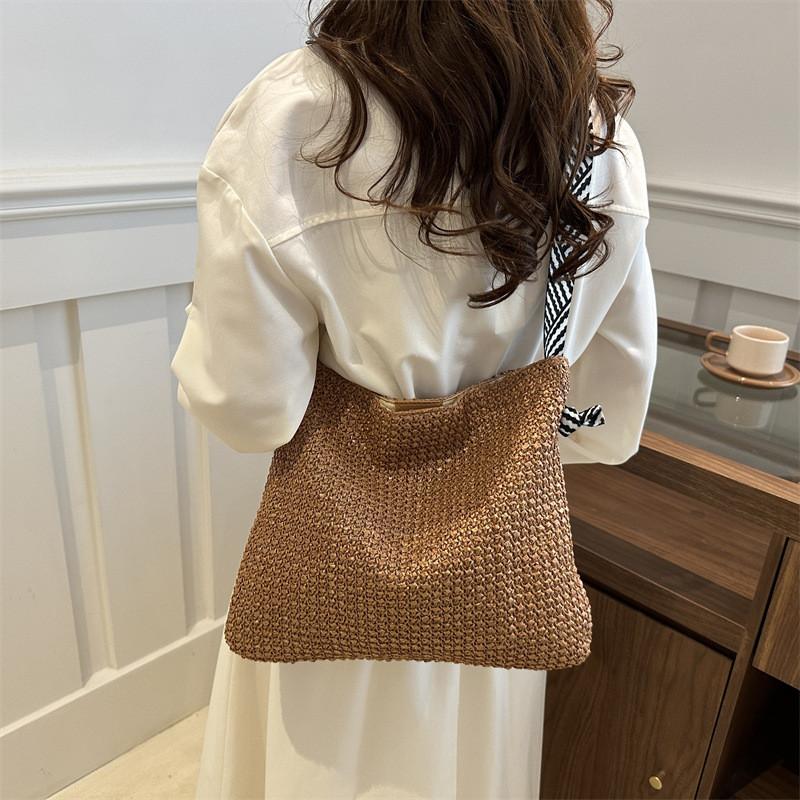 Chic Large Capacity Woven Shoulder Tote Bag For Women Perfect For Summer Outings