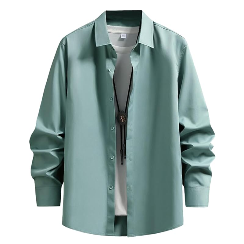 

[JHIJSC] shirt men s long sleeve spring Plain color business casual Relaxing Fashionable large size (JP, alphabet, XL, green)