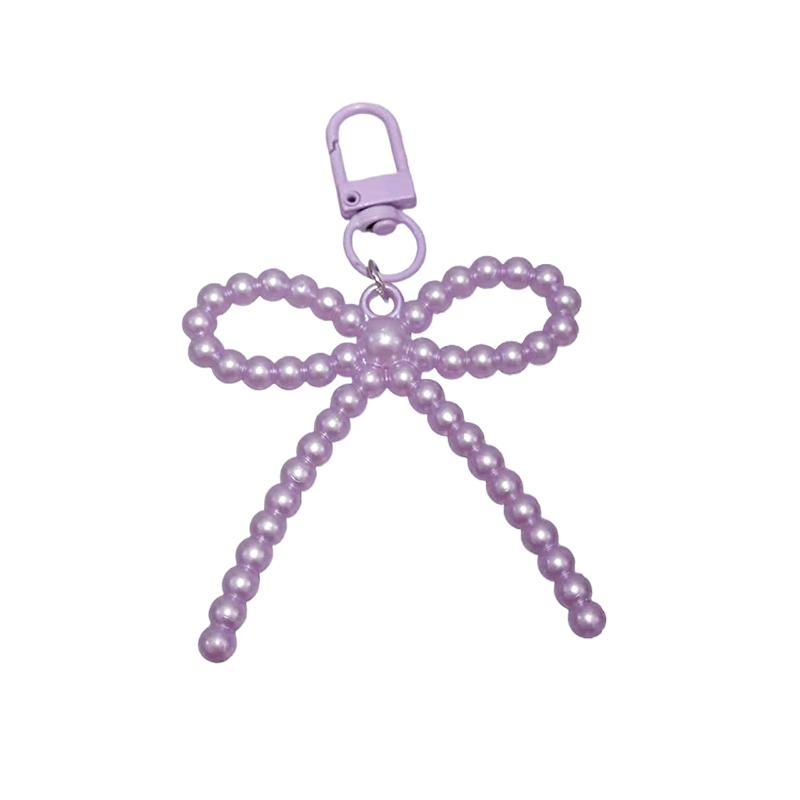 1PC Korean-Style Minimalist Phone Case Versatile Faux Pearl Dainty Keychain Trendy Bow Chic Charm Elegant 10x6cm