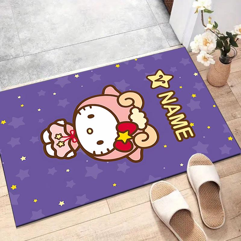 Custom HelloKitty Mat Personalized Name, Polyester Washable Indoor Entryway Rug, Gift for Christmas, Easter, Thanksgiving Day
