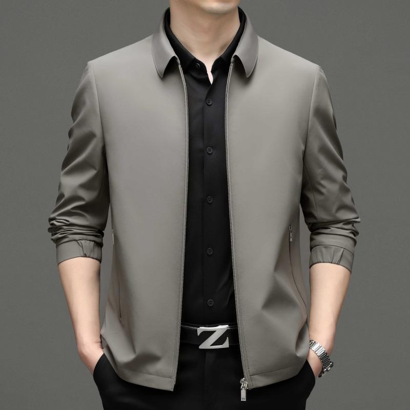 Men's Middle-aged Mulberry Silk Jacket Spring and Autumn New Business Casual Lapel Versatile Daddy Men's Thin Jacket