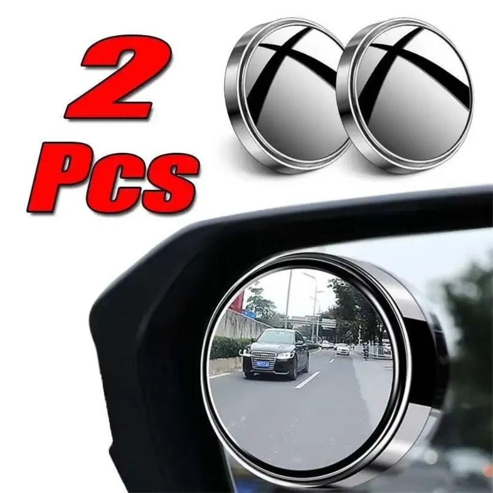 2pcs 360 Degree Adjustable Blind Spot Mirror Round Frame Wide Angle Mirror Road Visibility