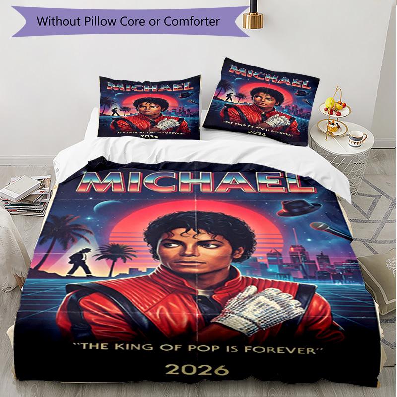 3pcs Duvet Cover Set (1*Duvet Cover + 2*Pillowcase, Without Core), Michael Jackson Print Soft All‑Season Bedding Set, Home Bedroom Decor Gift