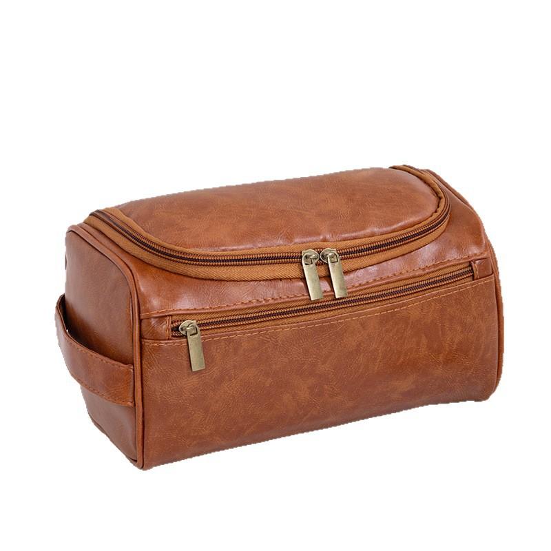 Leather Men Business Portable Storage Bag Toiletries Organizer Women Travel Cosmetic Bag Hanging Waterproof Wash Pouch