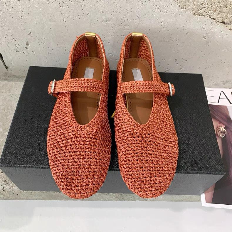 New Handmade Women Woven Flats Retro Baotou Sandals Shallow Mouth Flat Ballet Shoes Genuine Leather Mary Jane Shoes for Women