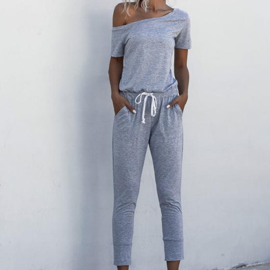 Frauen Strampler Einfarbig Enge Taille 4 Farben Damen Schräge Schulter Overall zum Einkaufen