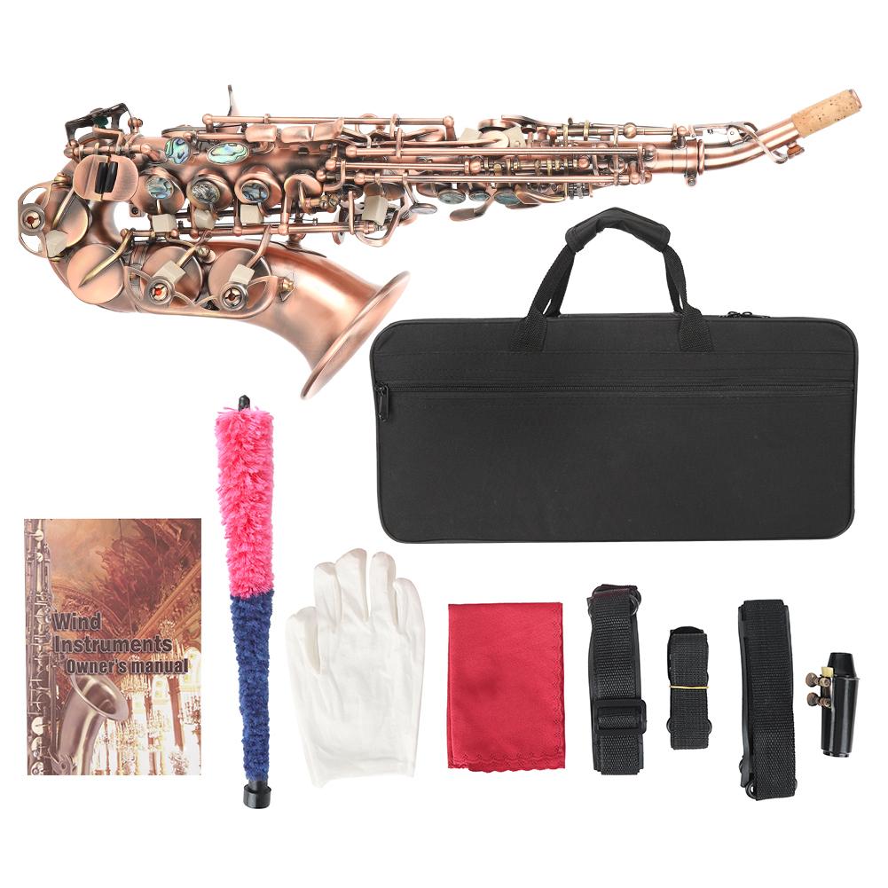S97 Soprano Saxophone Set Elbow Tube Red Antique Abalone Shell Button Saxophone