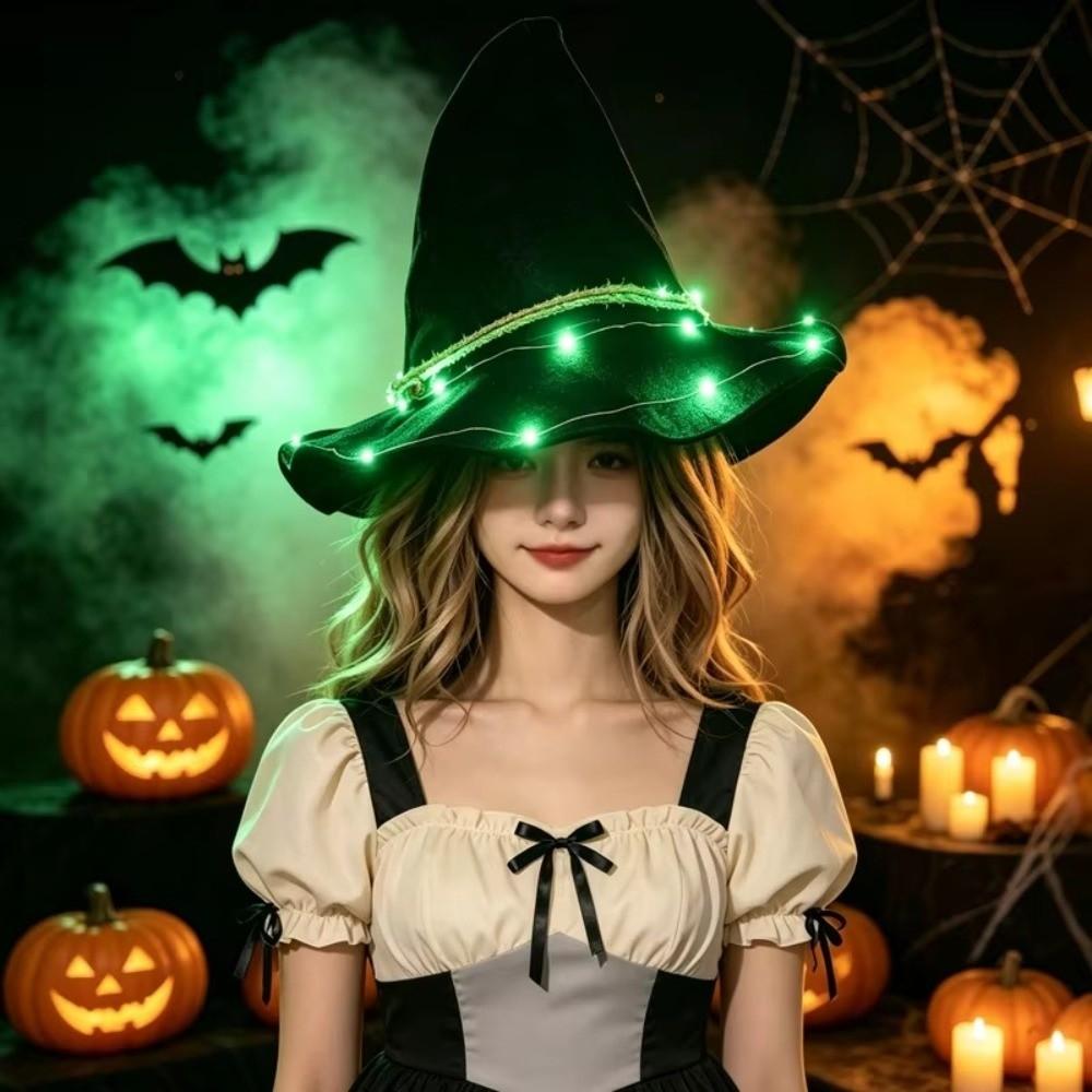 Pointed Design Light Up Wizard Hat Gothic Glowing Halloween Cap LED Witch Hat Party Props