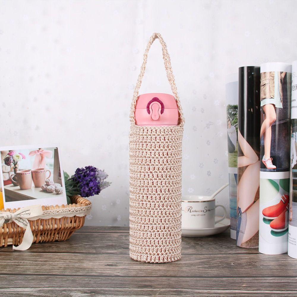 Woven Water Bottle Cover Insulated with Hand-held Rope Cup Sleeve Pouch Travel Outdoor Handmade Cup Holder Glass Cup
