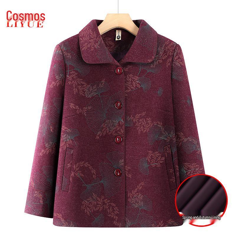 

Стильная куртка с отложным воротником для женщин 60-80: Весенне-осенняя верхняя одежда для людей среднего и пожилого возраста 2XL (100-115 jin)