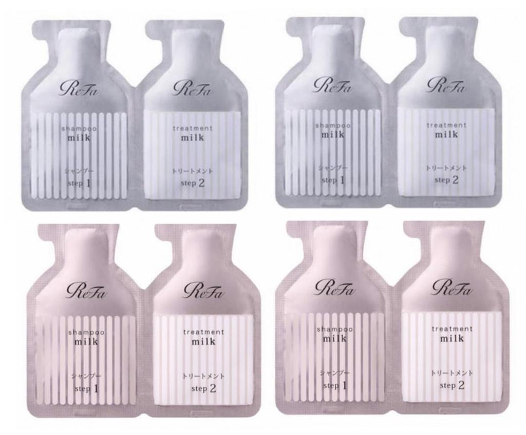 Trial ReFa Milk Protein Shampoo & Treatment for Travel (2 White & 2 Pink Sets)