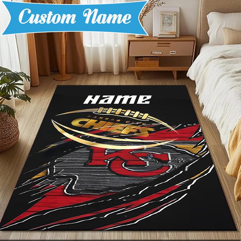 Custom Name Kansas Chiefs Fan Gear Rug Game Carpet, Floor Mat for Bedroom Living Room Entryway Rug, Home Decor Idea Gift for Christmas birthday