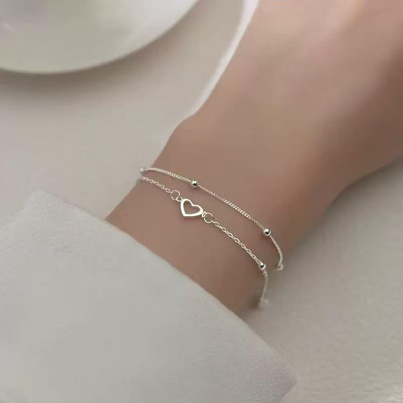 Korean Style Double Layer Heart Bead Bracelet for Women