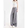 Women's Gray High Waist Wide-Leg Pants with Bow Embroidery