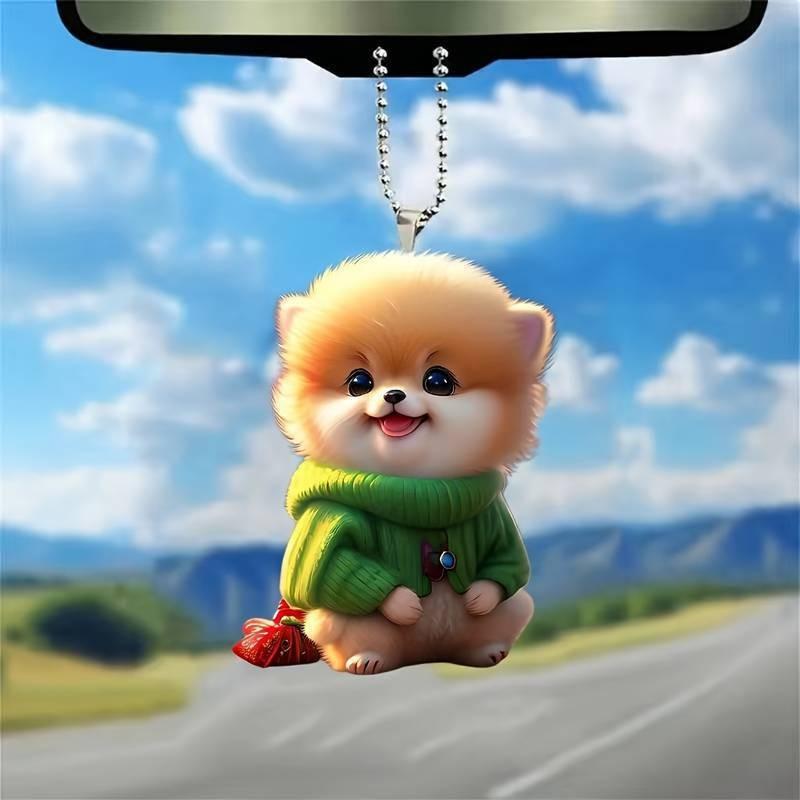 Dog Charming Plush Pendant Acrylic Car Rearview Mirror Decorative Piece Hanging