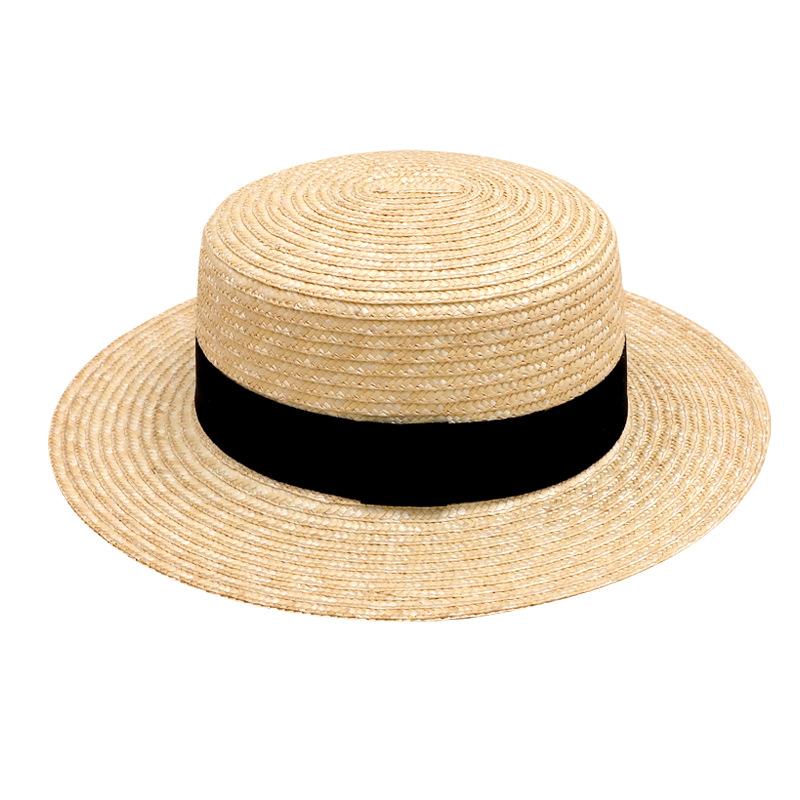 Straw straw hat French British Panama flat top straw hat woven women's summer vacation seaside beach top hat