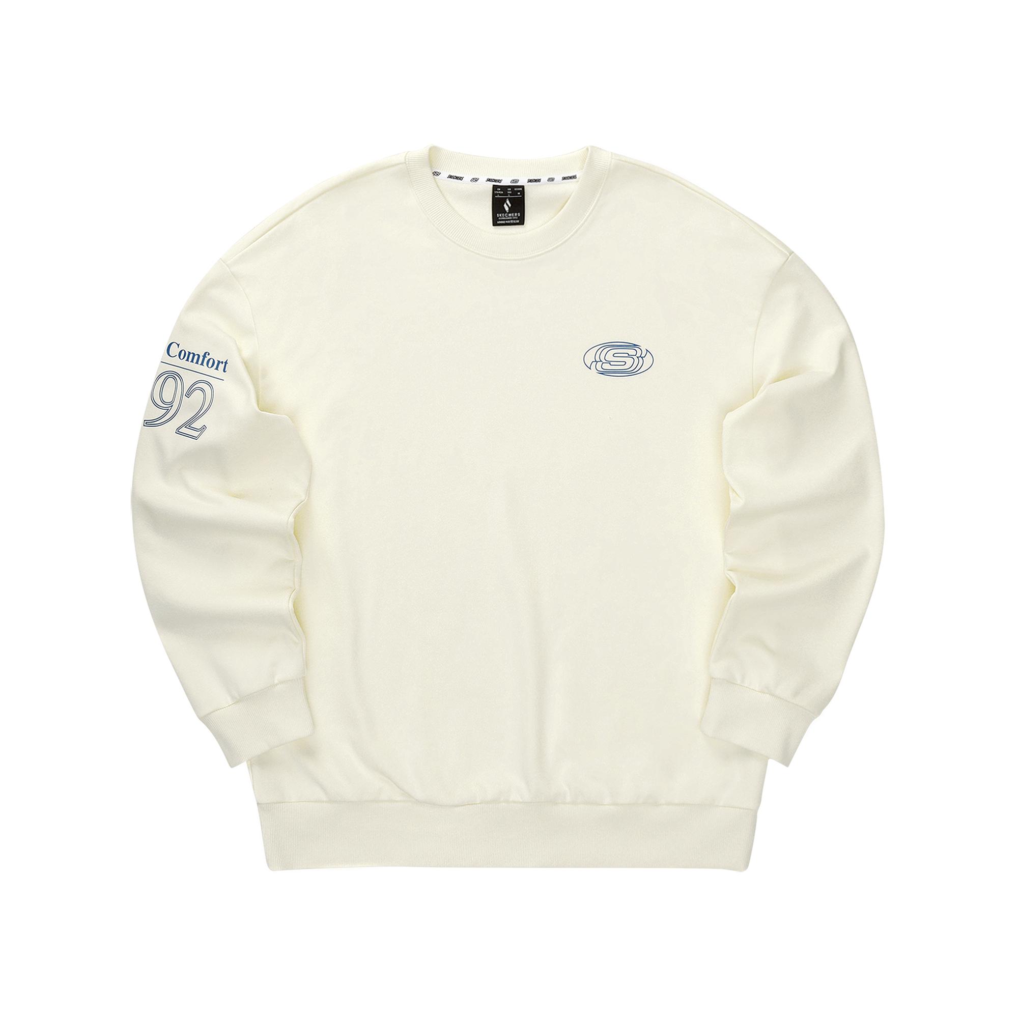 Skechers Sport Life Series Retro Loose Fit Crew Neck Sweatshirt Unisex Sweatshirt Pure-White L324U096-01SV XS